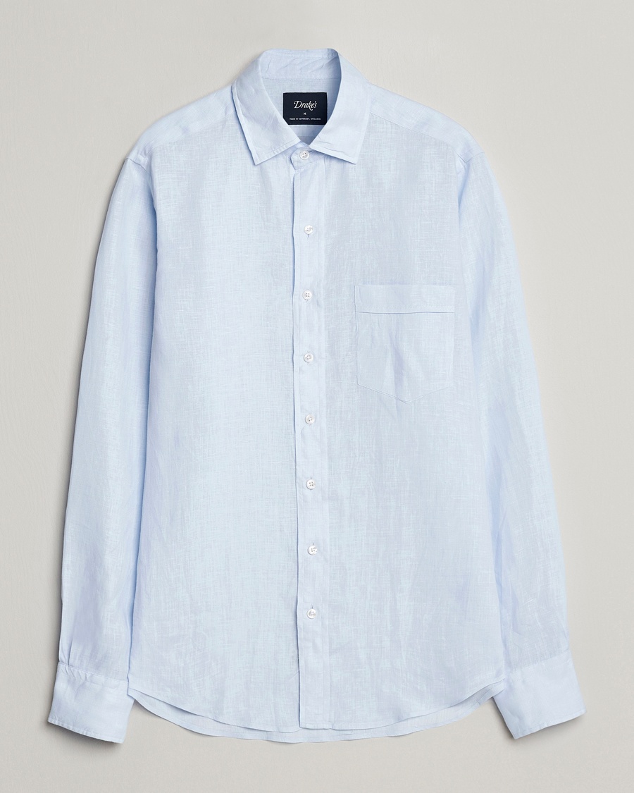 Drake's Linen Summer Shirt Sky Blue – Blau
