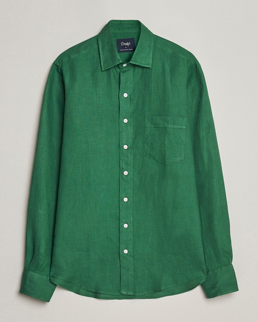 Drake's Linen Summer Shirt Green – Grün