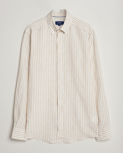  Slim Fit Striped Linen Shirt Beige/White