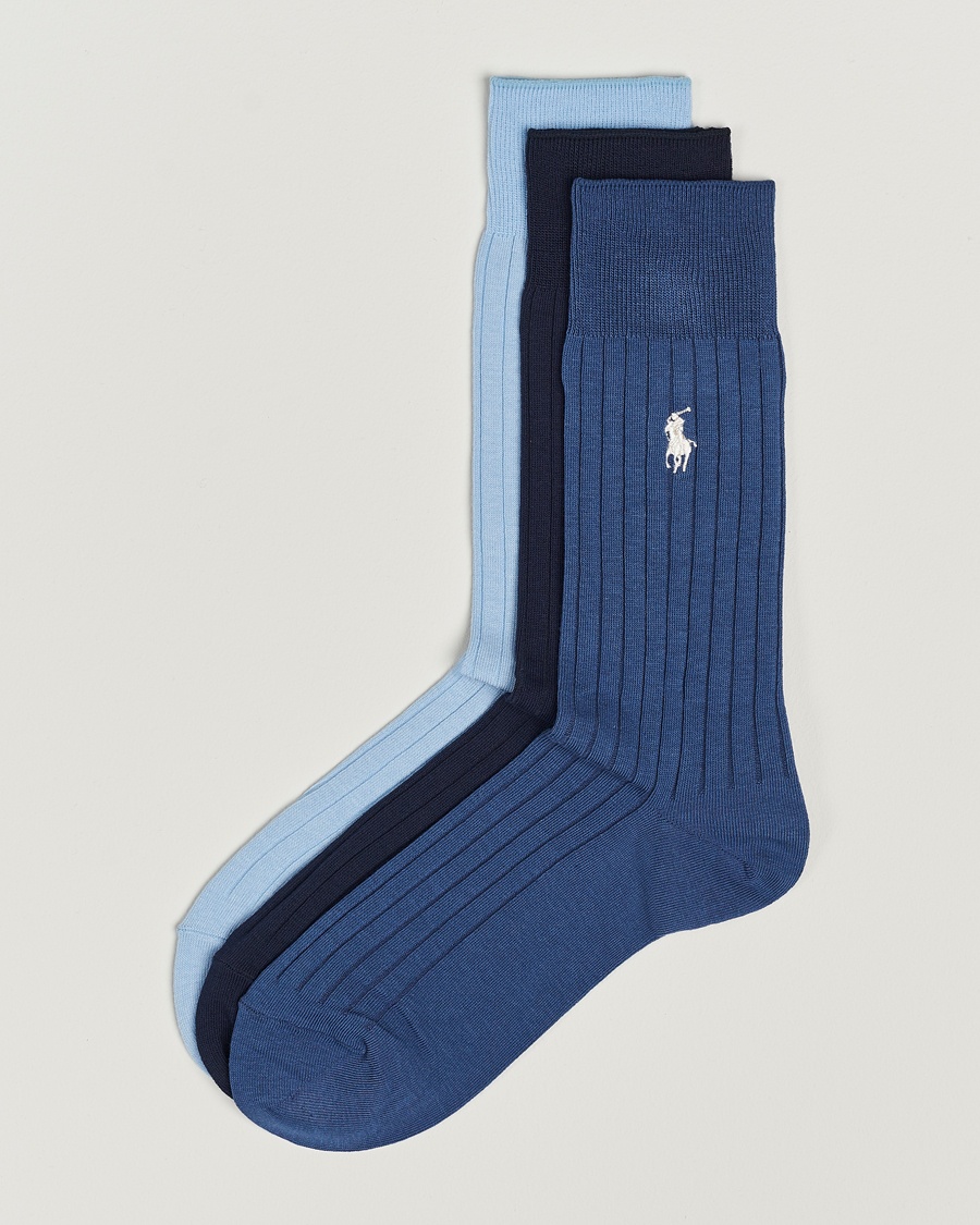 Polo Ralph Lauren 3-Pack Egyptian Rib Crew Sock Blue Combo – Blau