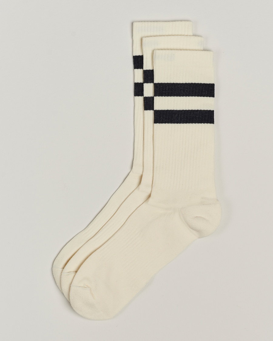 Sweyd 3-Pack Two Stripe Cotton Socks White/Black – Weiß