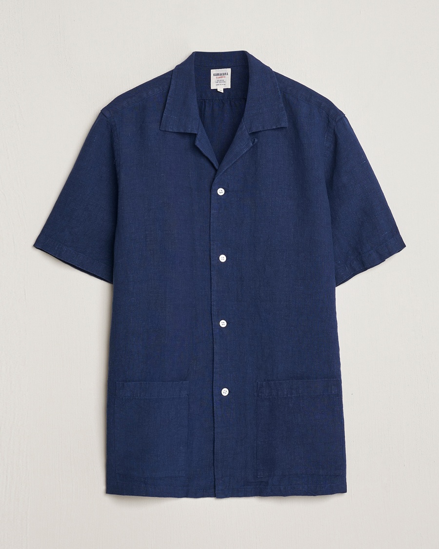 Kamakura Shirts Heavy Linen Beach Shirt Navy – Blau