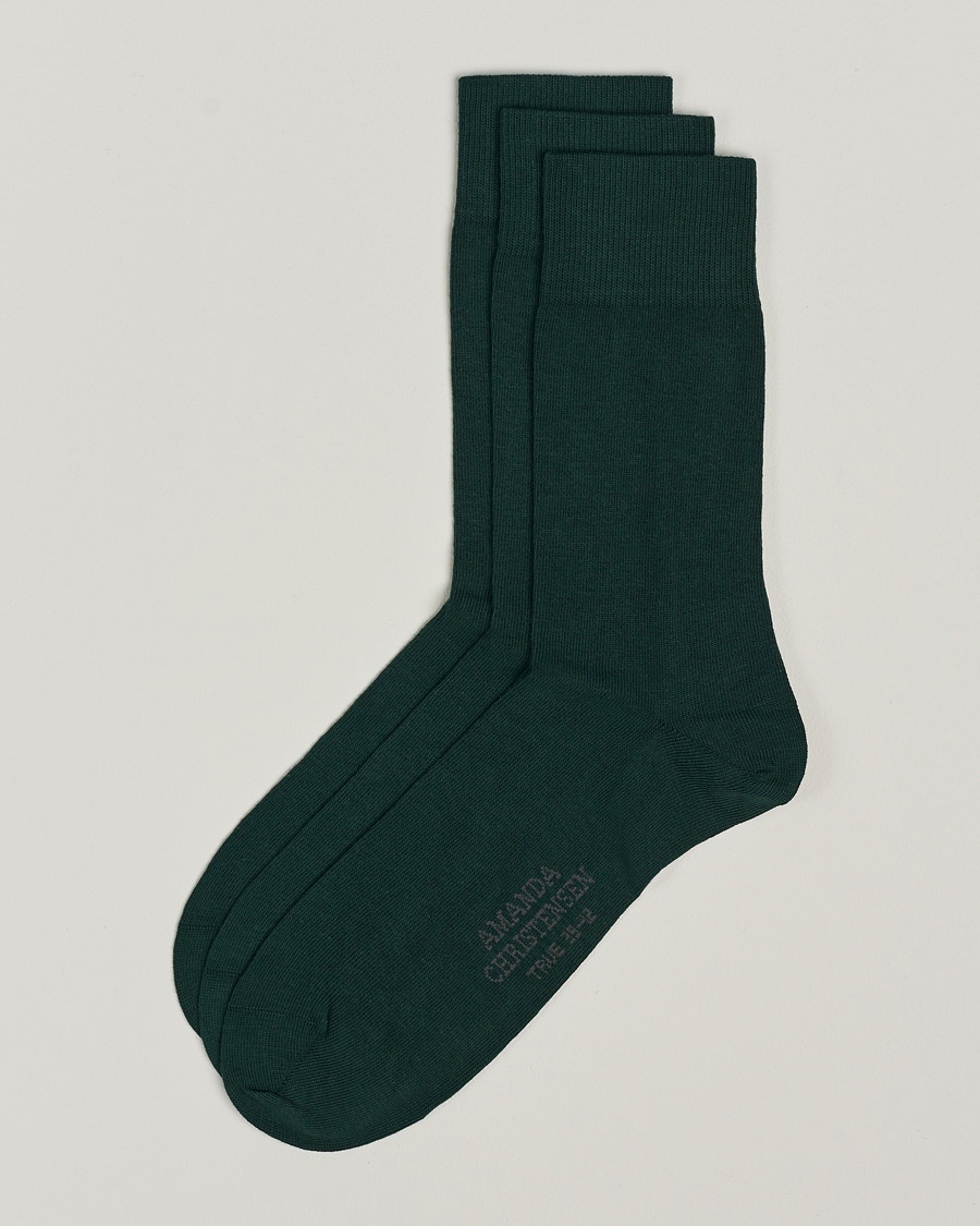 Amanda Christensen 3-Pack True Cotton Socks Bottle Green – Grün