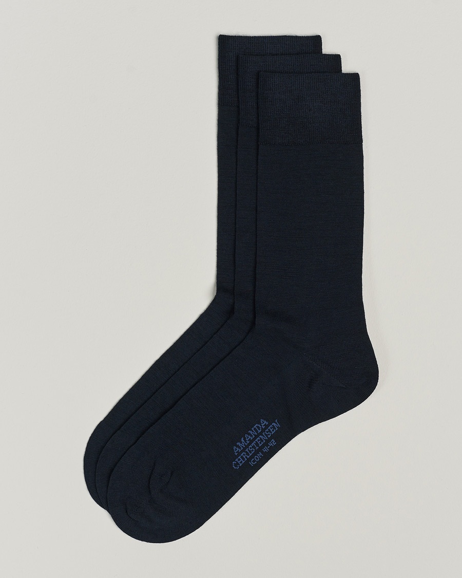 Amanda Christensen 3-Pack Icon Wool/Cotton Socks Dark Navy – Blau