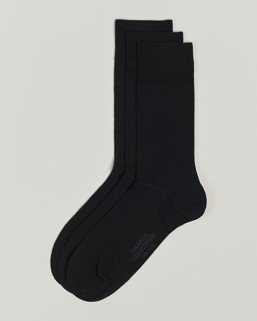 Amanda Christensen 3-Pack Icon Wool/Cotton Socks Black – Schwarz