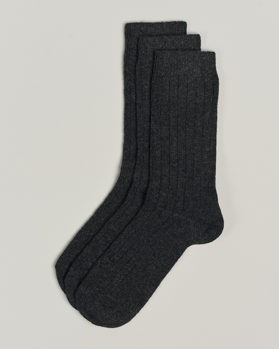 Amanda Christensen 3-Pack Supreme Wool/Cashmere Sock Antracite Melange – Grau
