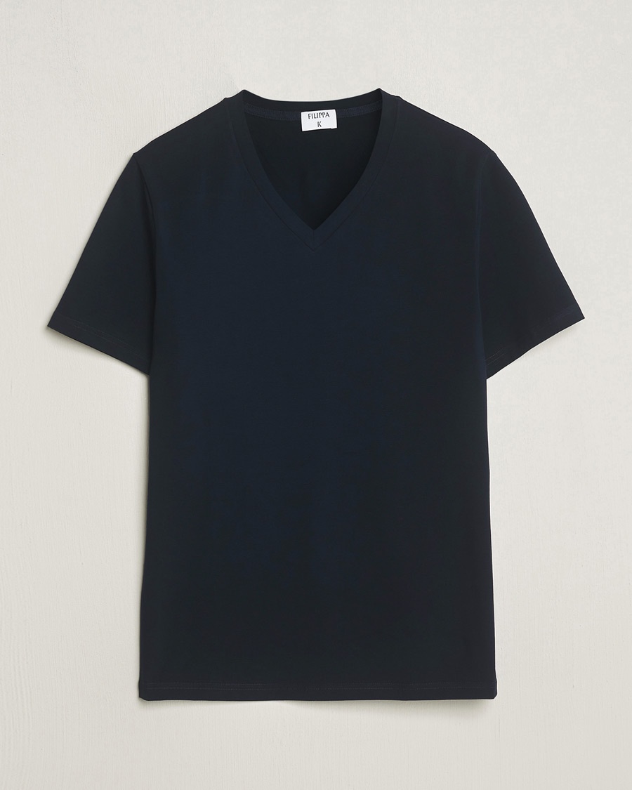 Filippa K Organic Cotton V-Neck T-Shirt Navy – Blau
