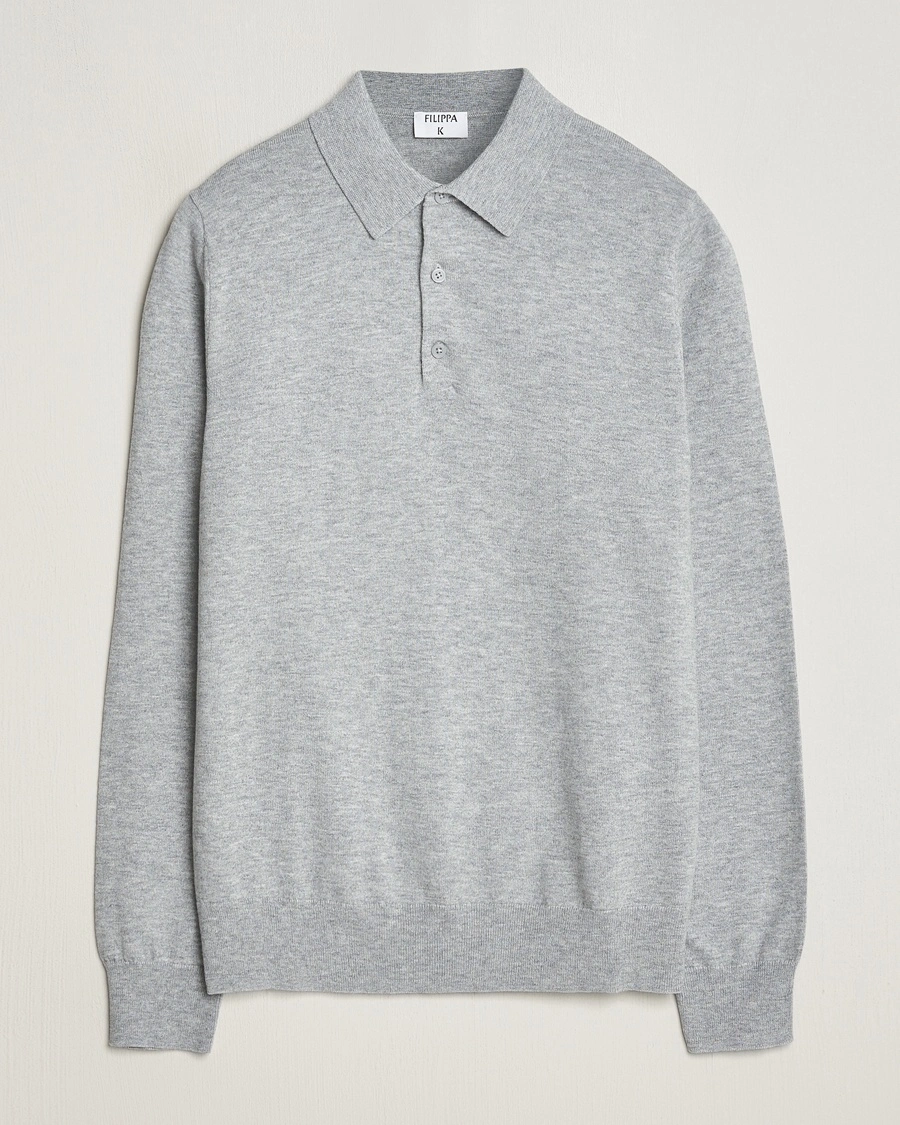 Filippa K Knitted Polo Shirt Light Grey Melange – Grau