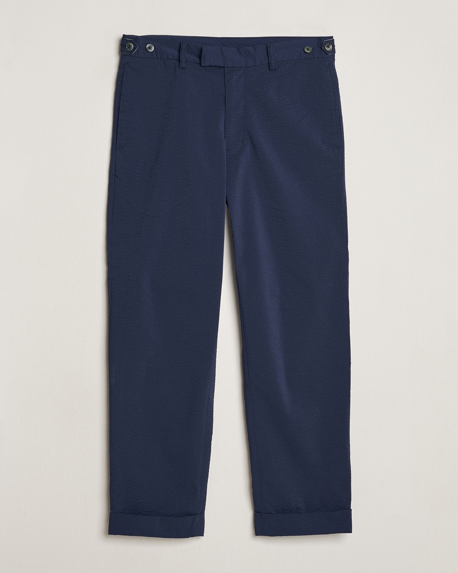 BEAMS PLUS Seersucker Ivy Trousers Navy – Blau