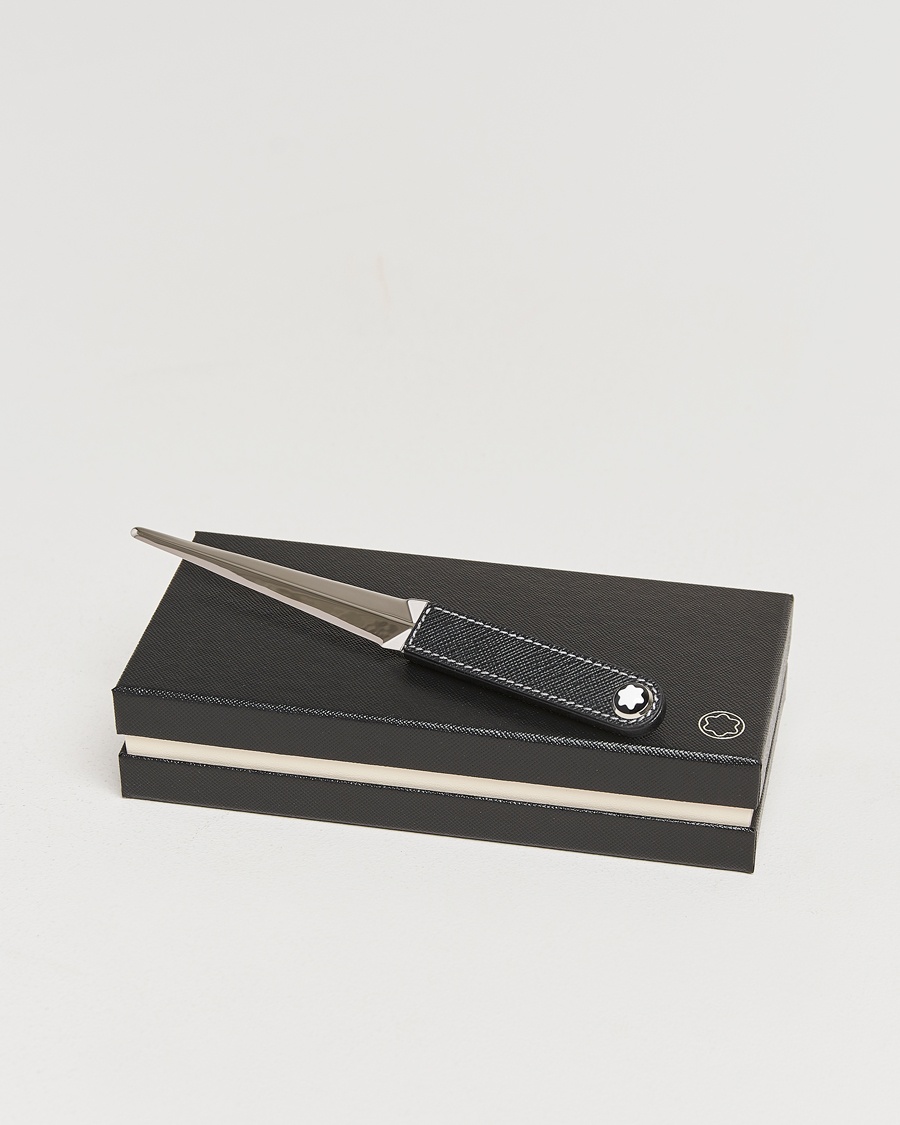 Montblanc Letter Opener in Steel and Leather Black – Schwarz