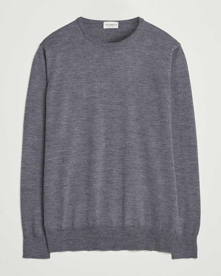 Morgano Extra Fine Merino Wool Crewneck Mid Grey – Grau
