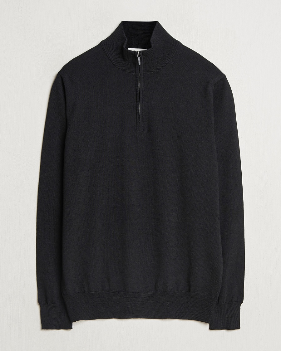 Morgano Extra Fine Merino Wool Half-Zip Black – Schwarz