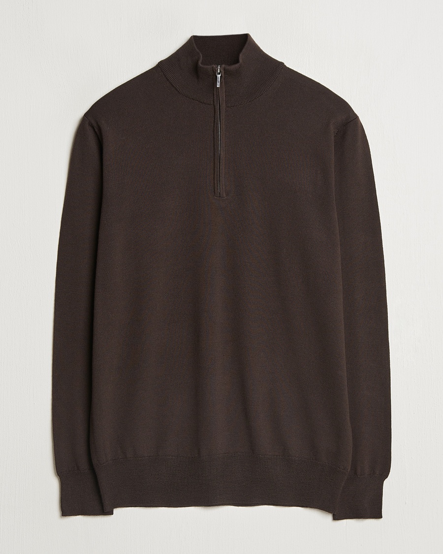 Morgano Extra Fine Merino Wool Half-Zip Dark Brown – Braun