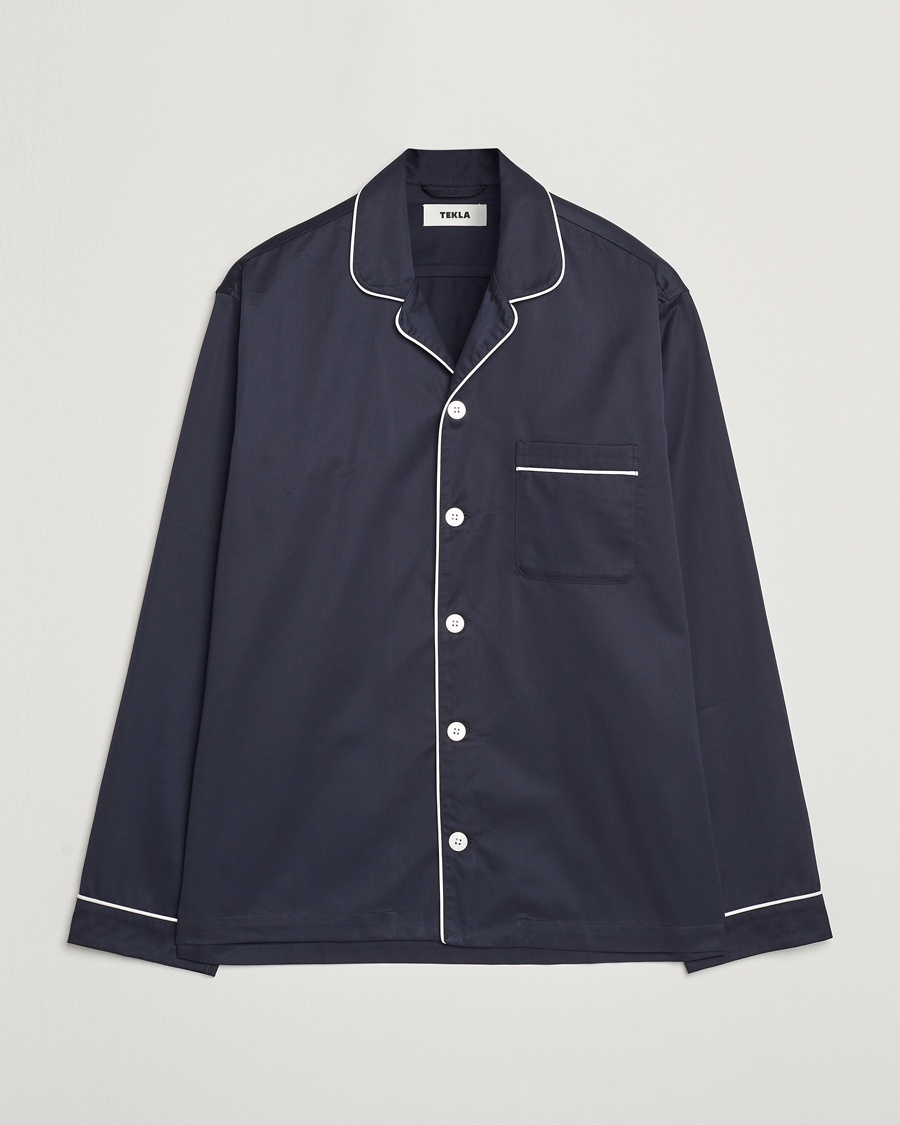 Tekla Sateen Pyjama Shirt Chelsea Navy – Blau