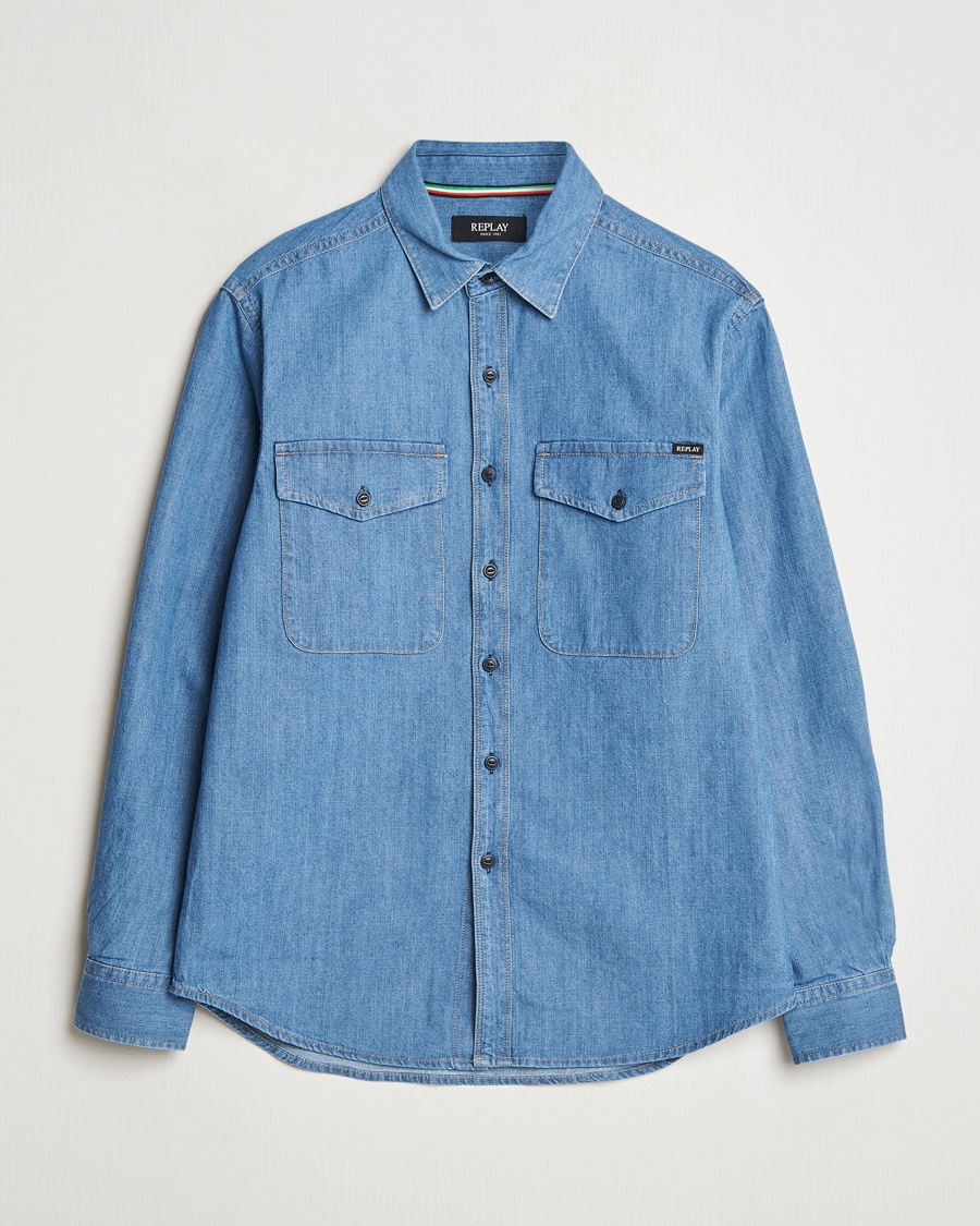 Replay Denim Shirt Medium Blue – Blau
