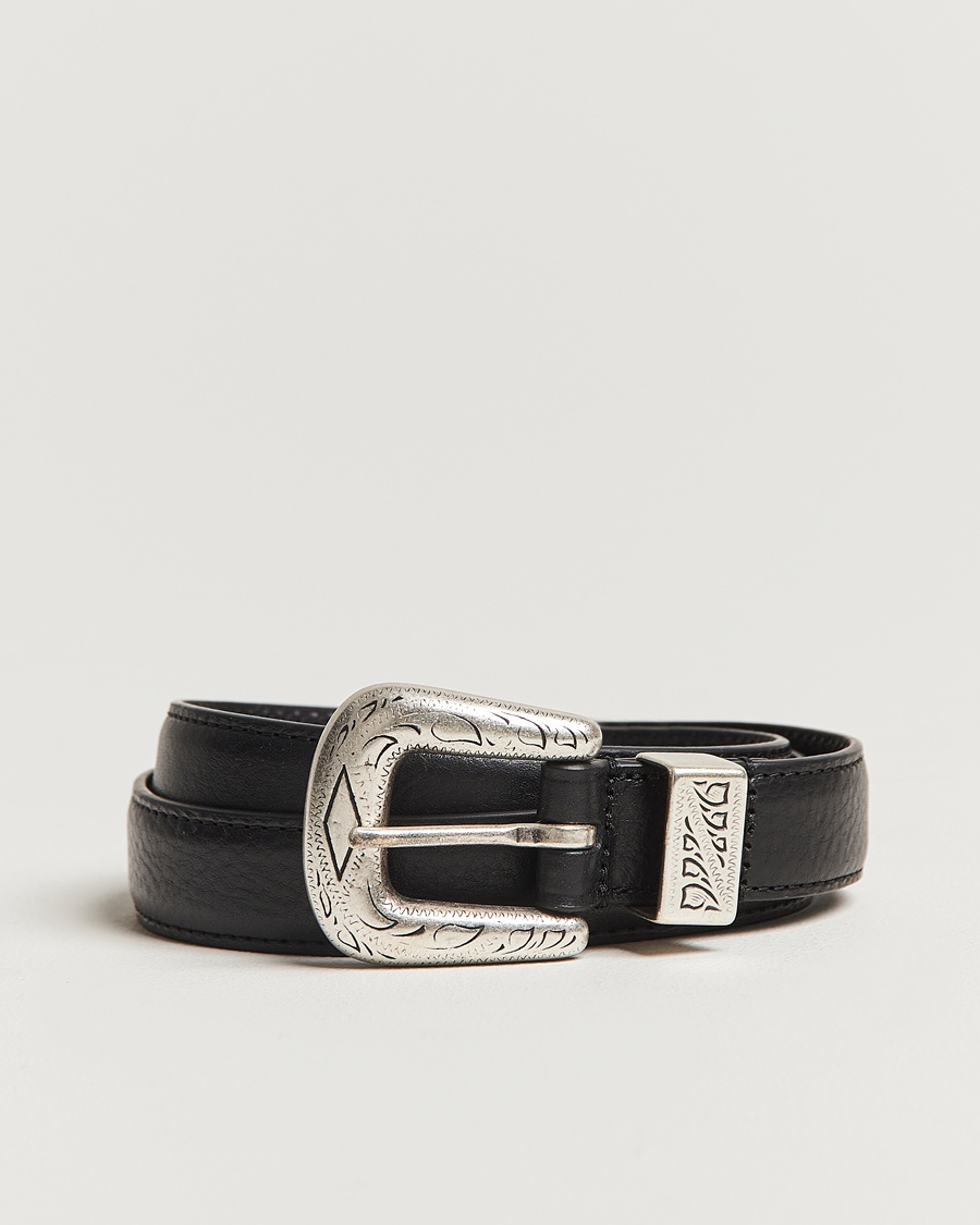 Anderson's Grained Western Leather Belt 2,5 cm Black – Schwarz