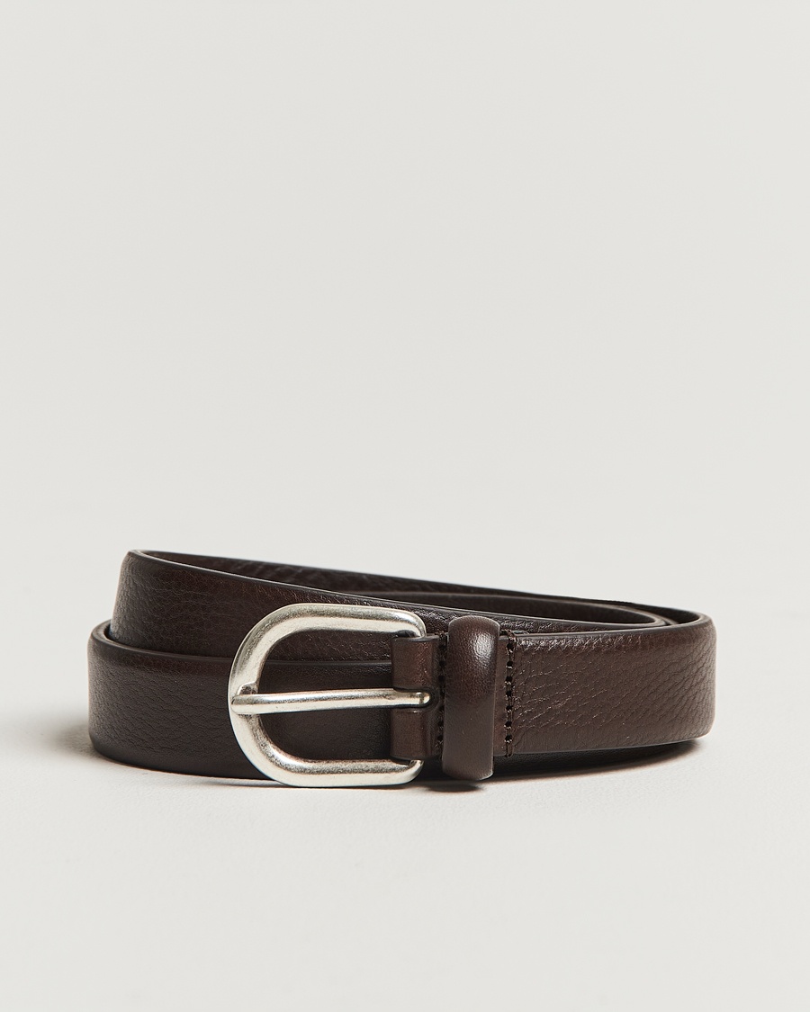 Anderson's Grained Leather Belt 2,5 cm Dark Brown – Braun
