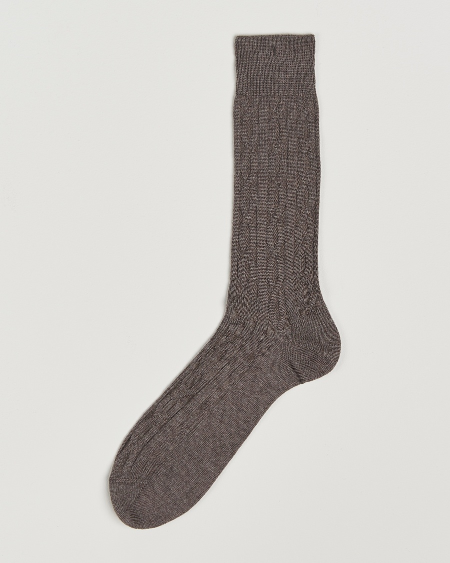 Bresciani Link Ribbed Wool Socks Taupe – Beige