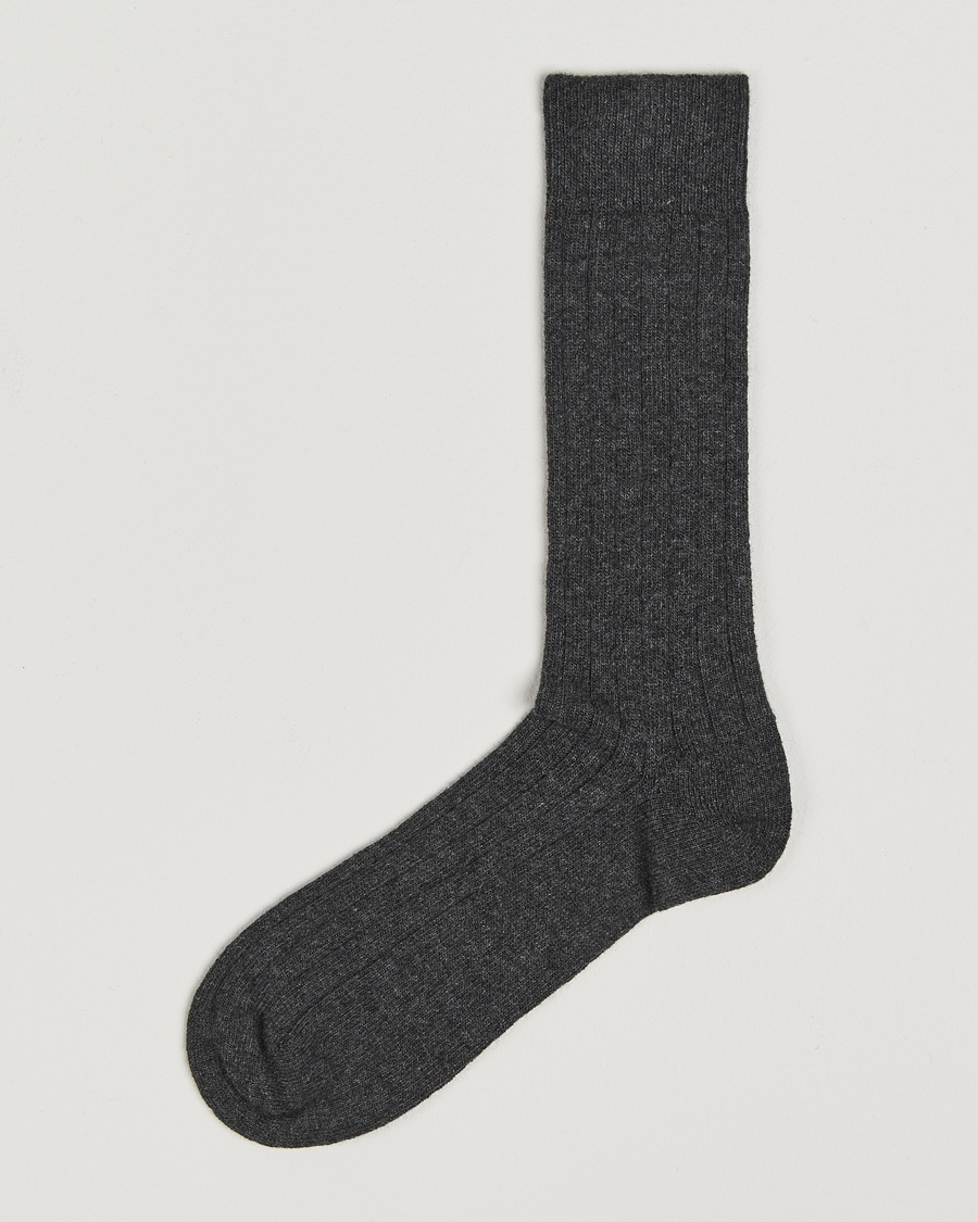 Bresciani Wool/Cashmere Ribbed Socks Dark Grey – Grau