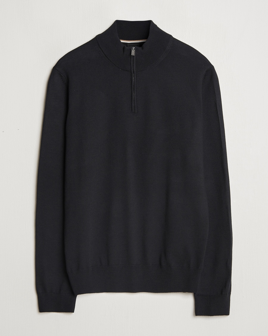 BOSS BLACK Ebenji Merino Knitted Half Zip Black – Schwarz