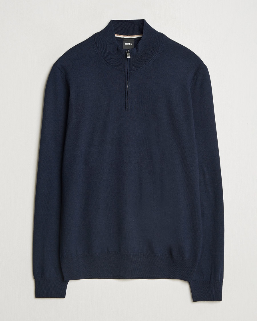 BOSS BLACK Ebenji Merino Knitted Half Zip Dark Blue – Blau