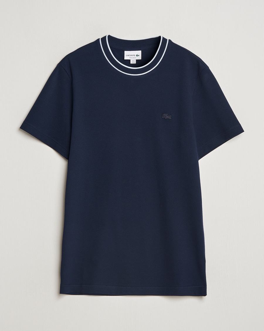 Lacoste Contrast Rib Piqué T-Shirt Navy Blue – Blau