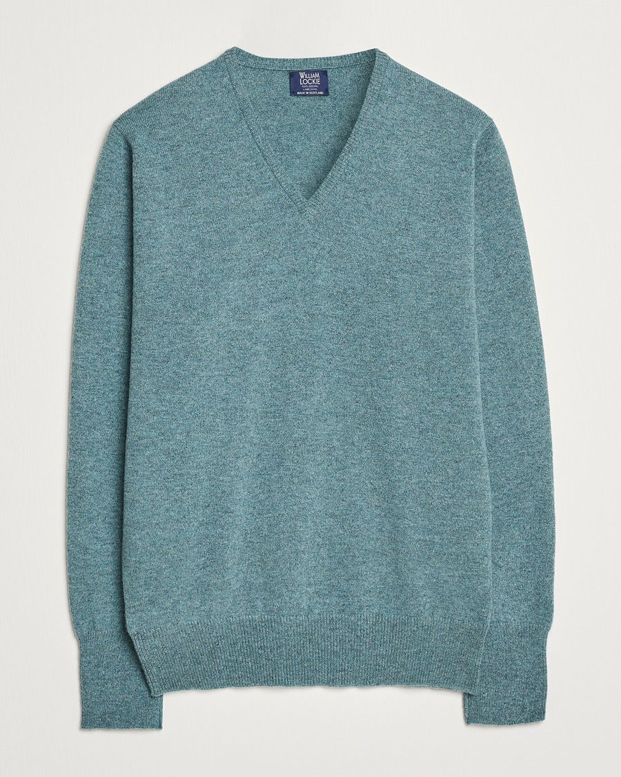 William Lockie Rob Lambswool V-Neck Caspian – Grün