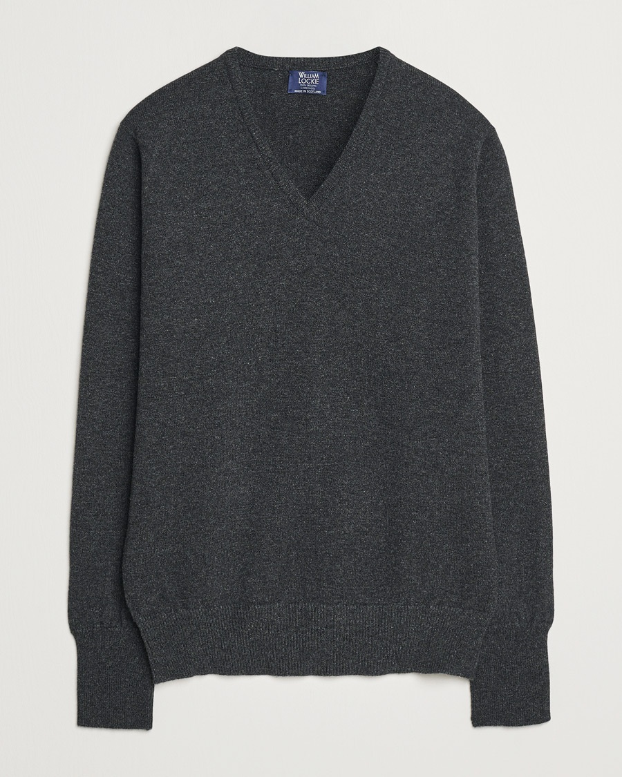 William Lockie Rob Lambswool V-Neck Charcoal – Grau