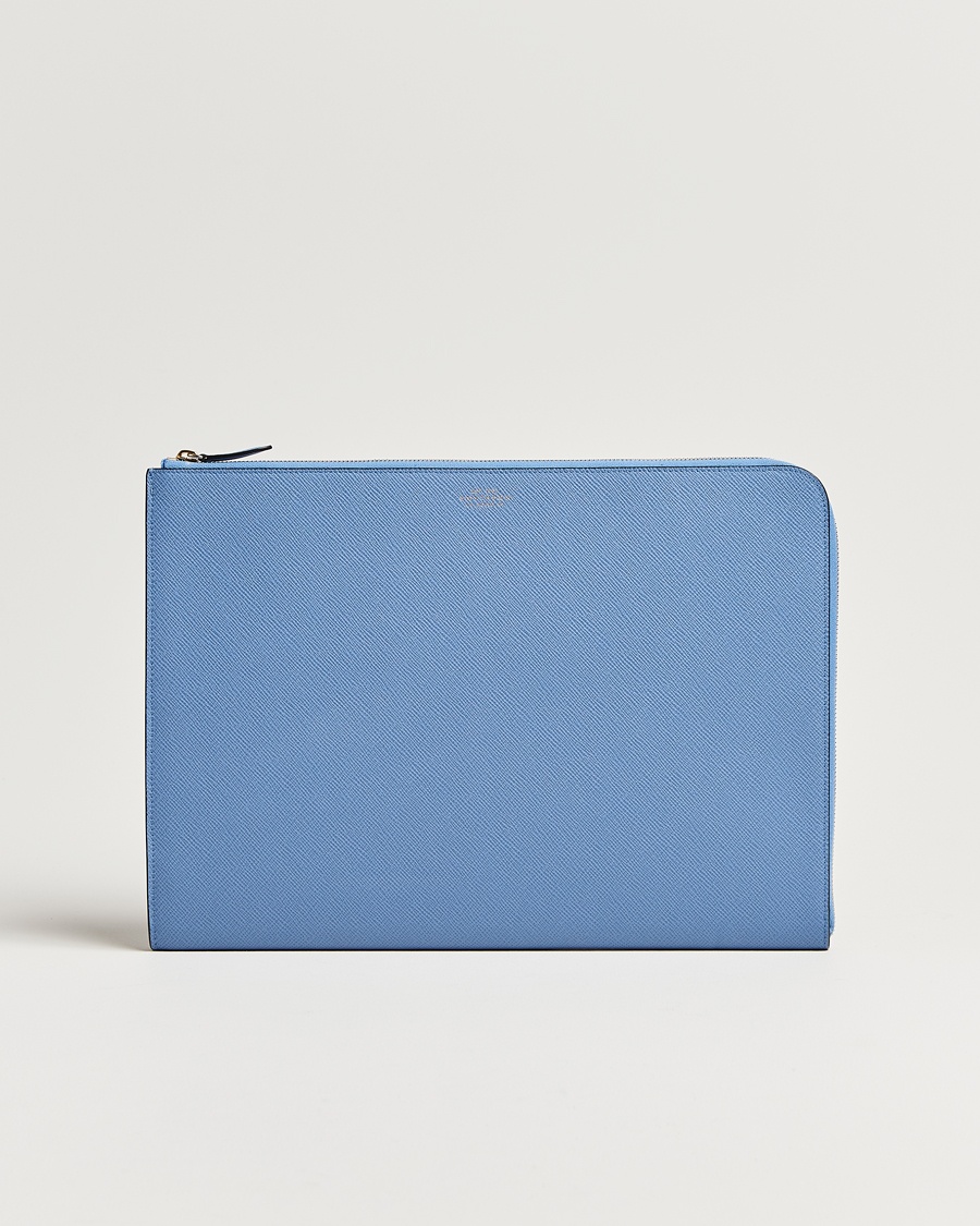 Smythson Panama Large Laptop Case Nile Blue – Blau