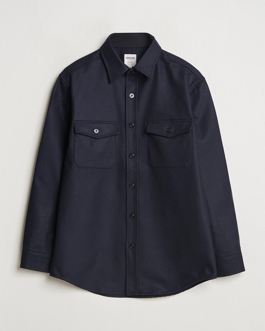 Kamakura Shirts Wool Flannel CPO Shirt Navy – Blau