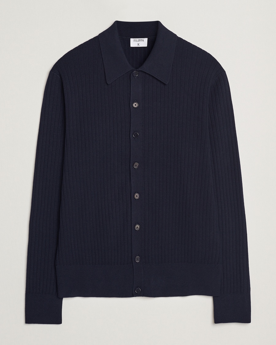 Filippa K Cotton Merino Knitted Cardigan Navy – Blau