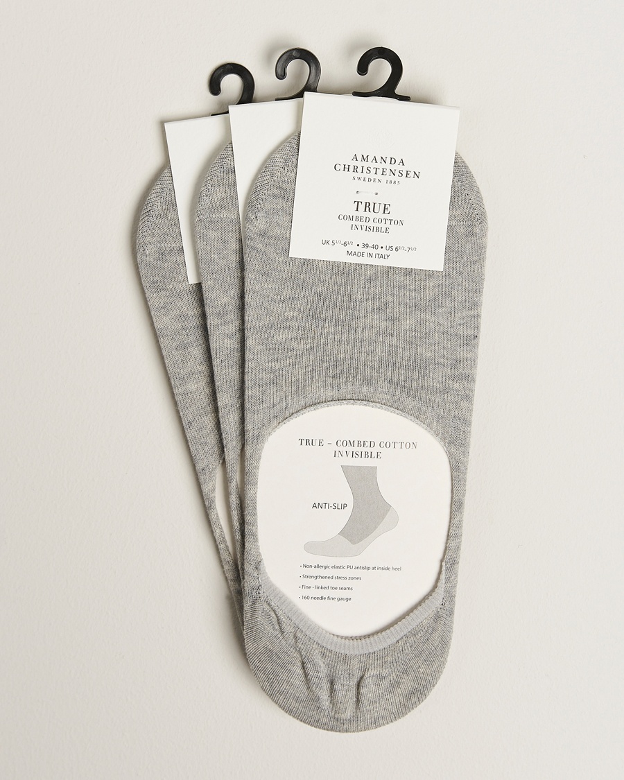 Amanda Christensen 3-Pack True Cotton Invisible Socks Light Grey Melange – Grau