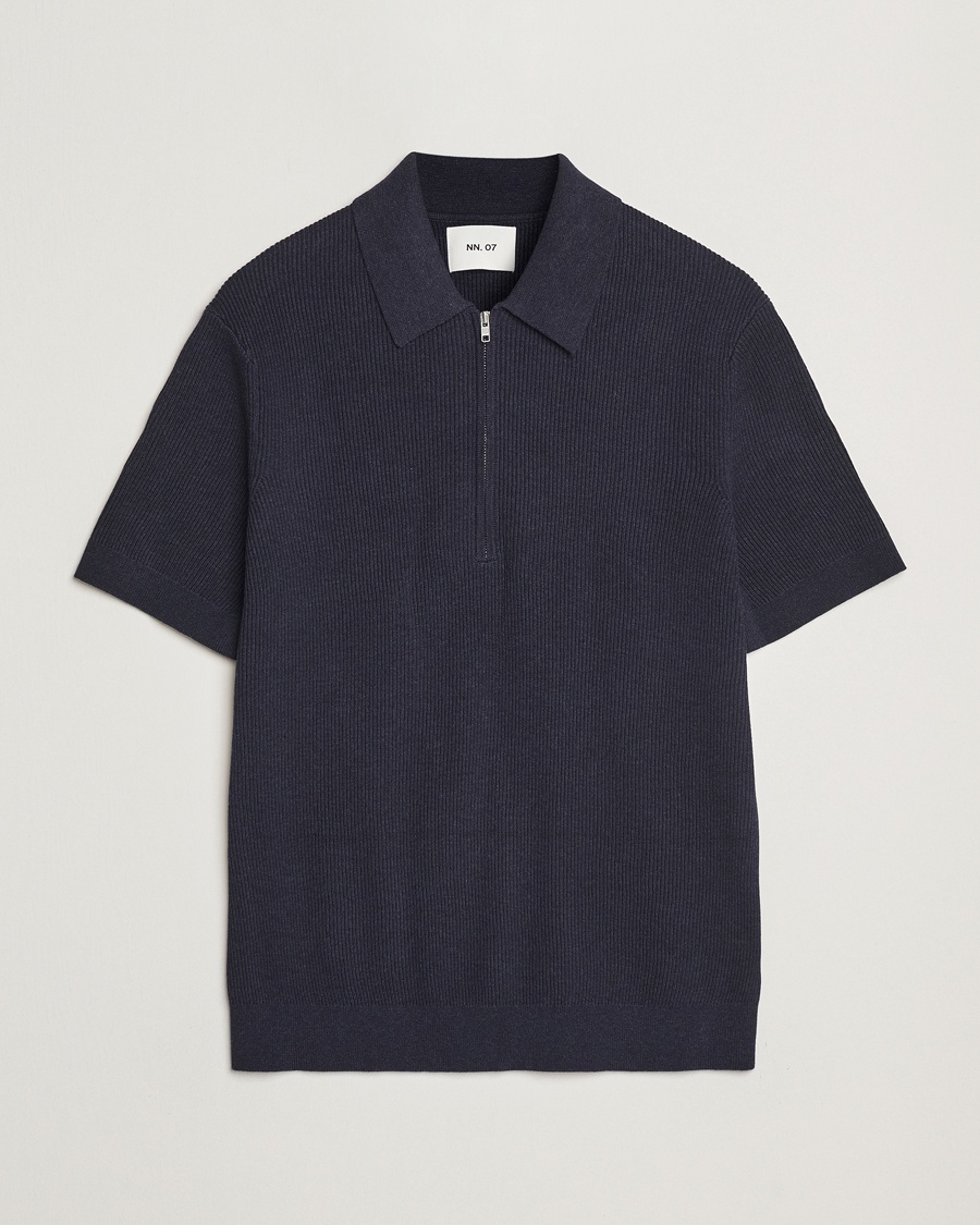 NN07 Hansie Half Zip Knitted Polo Navy Melange – Blau