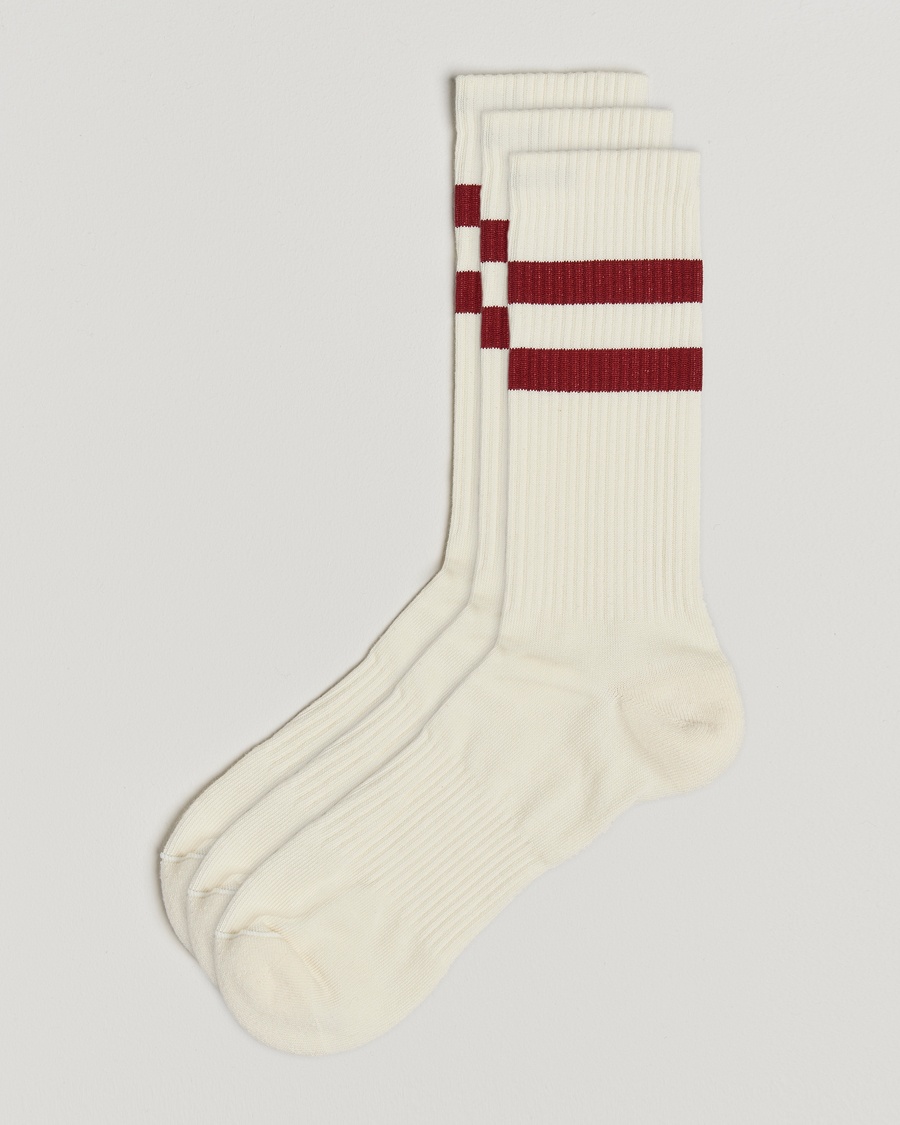 Sweyd 3-Pack Two Stripe Cotton Socks White/Red – Weiß