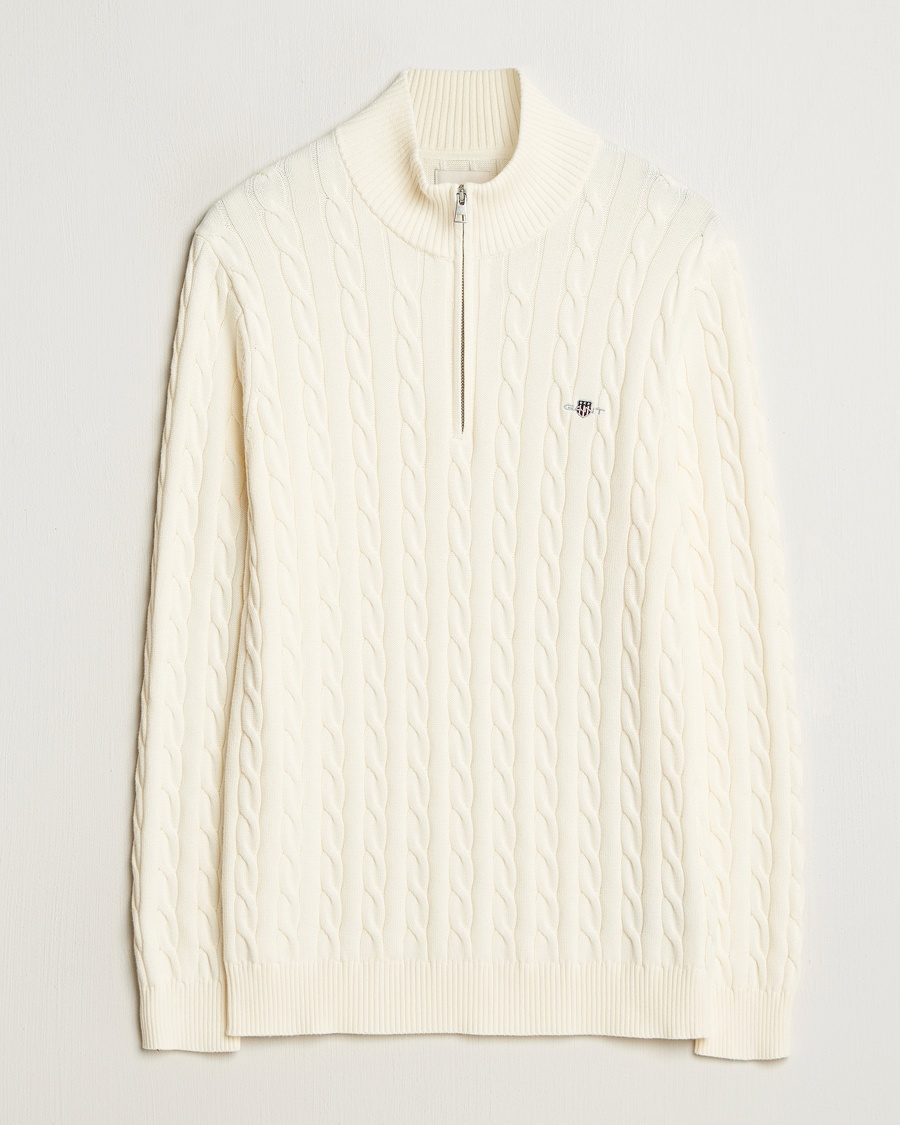 Gant Cotton Cable Half Zip Cream – Weiß