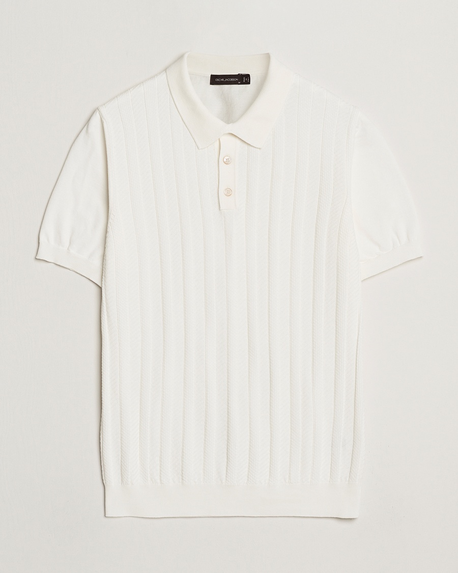 Oscar Jacobson Barto Structured Cotton Polo Snow White – Weiß