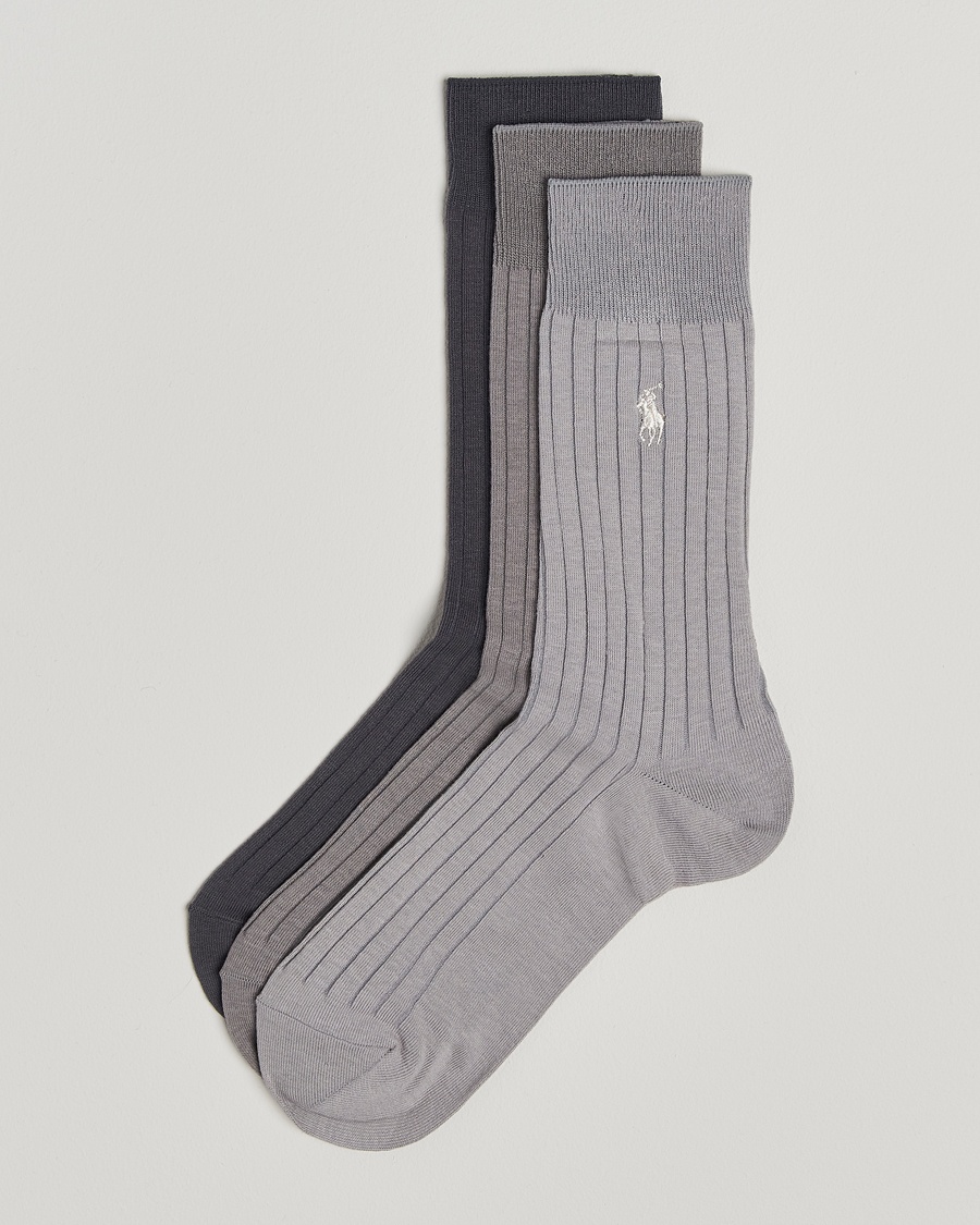 Polo Ralph Lauren 3-Pack Egyptian Rib Crew Sock Grey Combo – Grau