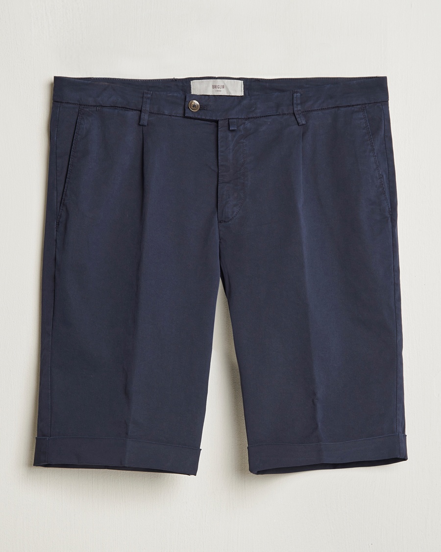 Briglia 1949 Pleated Cotton Shorts Navy – Blau
