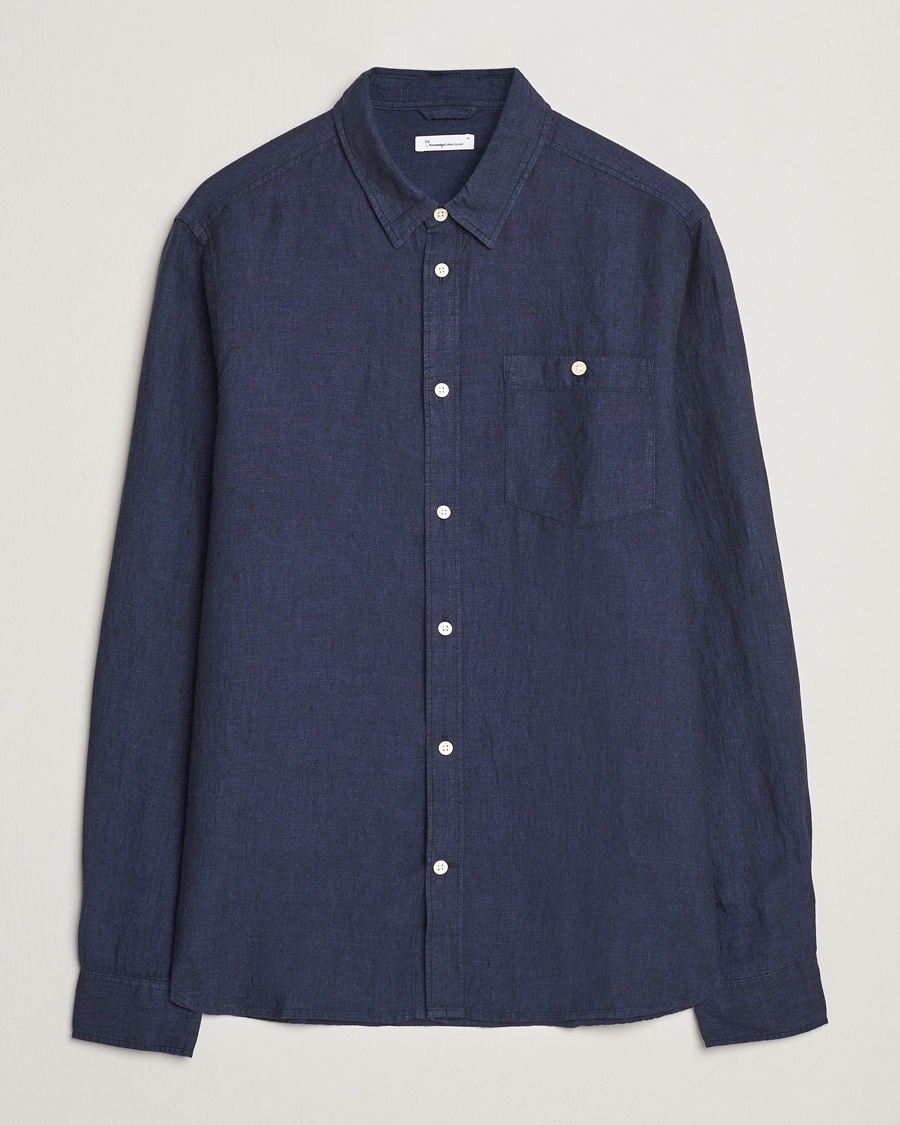 KnowledgeCotton Apparel Regular Linen Shirt Total Eclipse – Blau