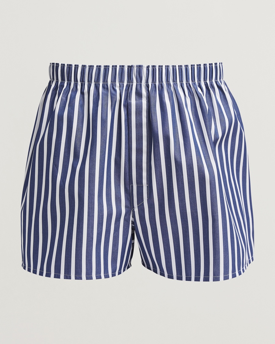 Sunspel Classic Woven Cotton Boxer Shorts Navy/White Stripe – Blau
