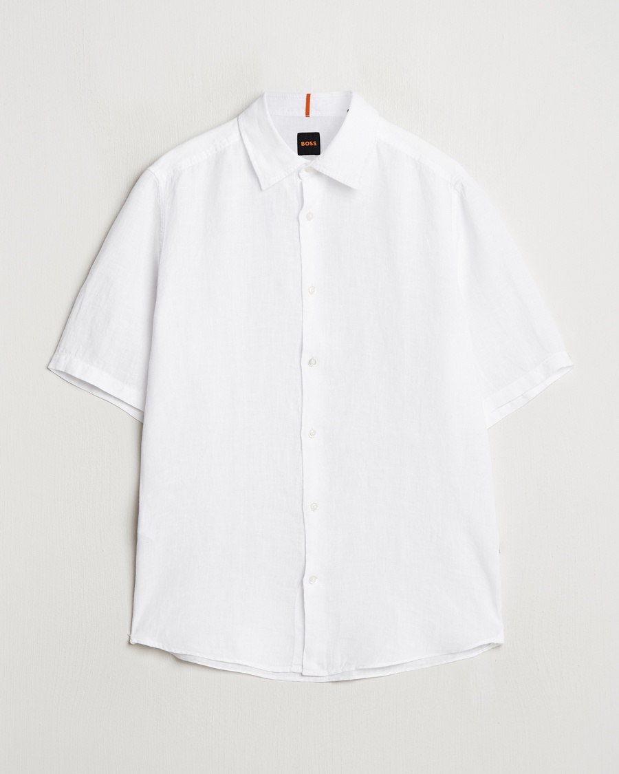 BOSS ORANGE Rash Linen Short Sleeve Shirt White – Weiß