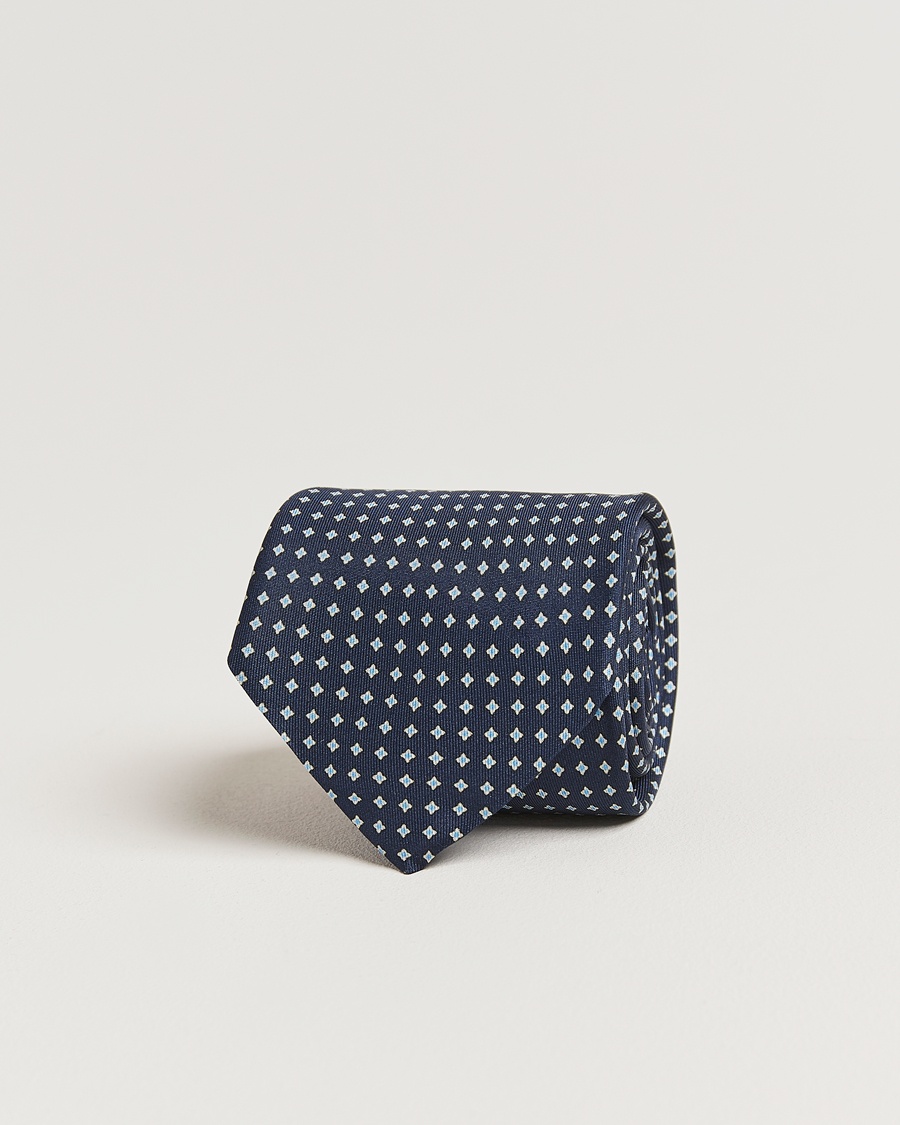 Stenströms Printed Silk Tie 7,5cm Navy – Blau
