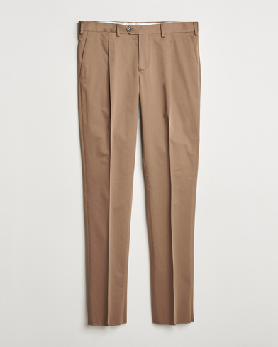 Lardini Pleated Cotton Stretch Trousers Light Brown – Braun