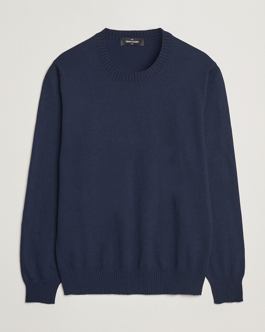 Gran Sasso Cotton/Cashmere Knitted Crew Neck Sweater Navy Melange – Blau