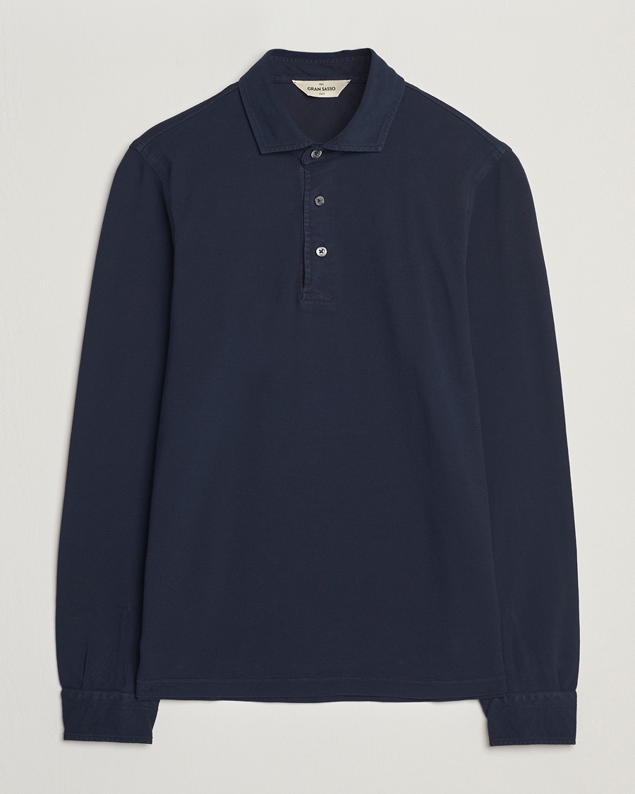 Gran Sasso Washed Long Sleeve Polo Navy – Blau