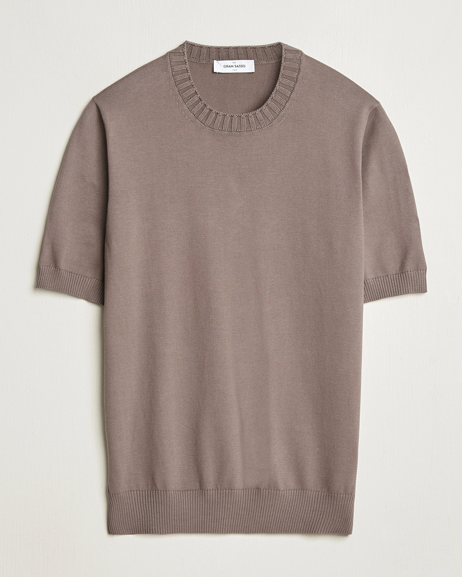 Gran Sasso Cotton Heavy Knitted Crew Neck T-Shirt Brown – Braun