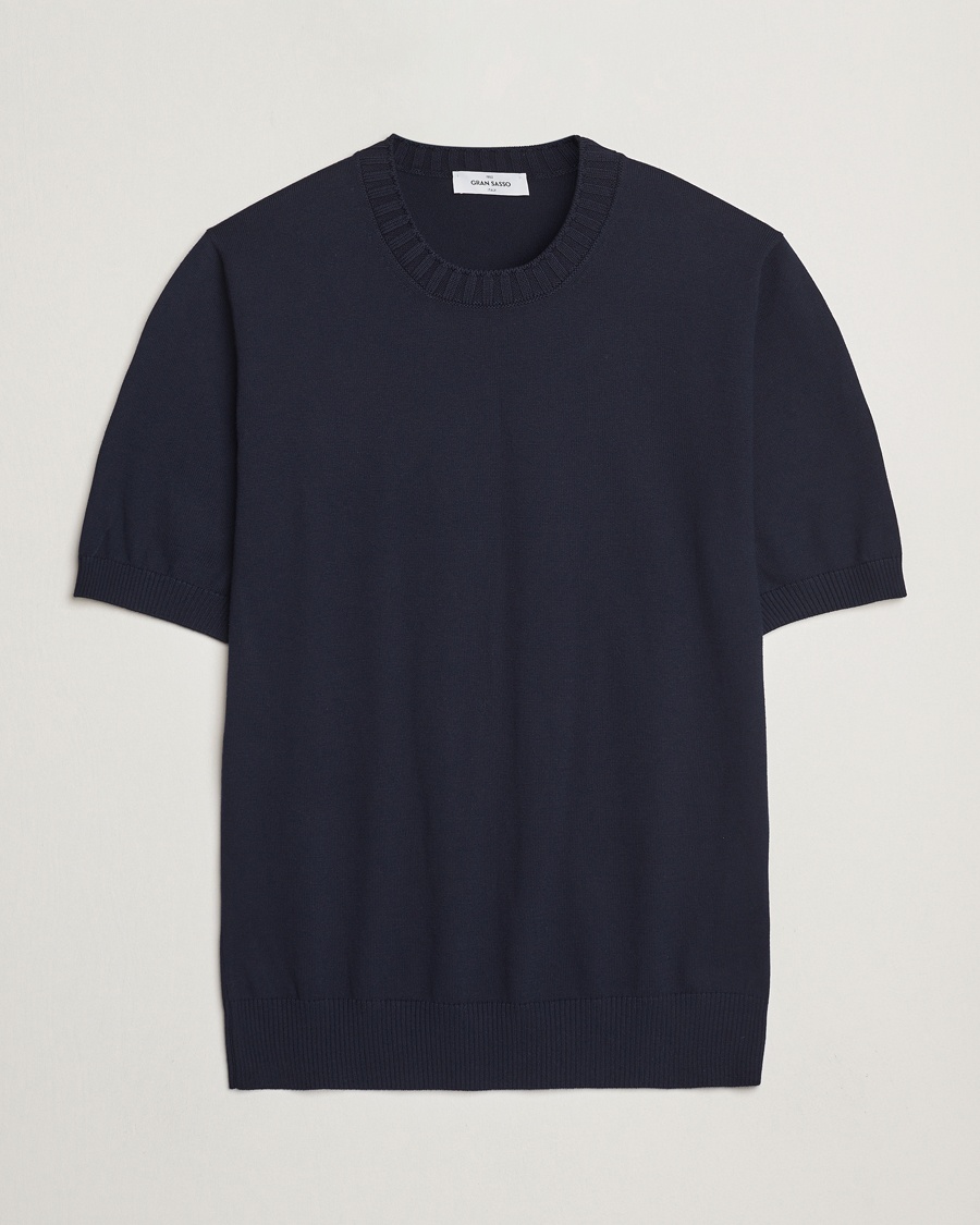Gran Sasso Cotton Heavy Knitted Crew Neck T-Shirt Navy – Blau