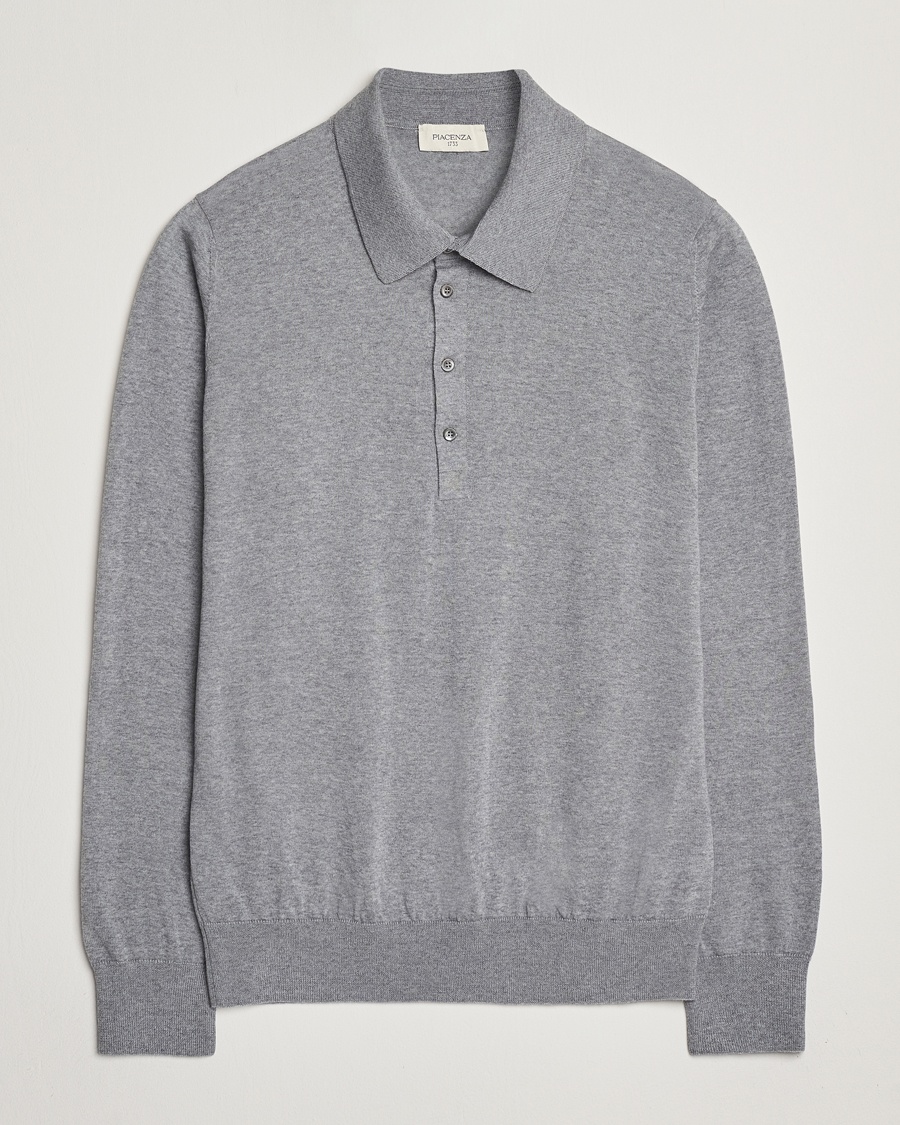 Piacenza Cashmere Merino Wool Long Sleeve Polo Light Grey – Grau