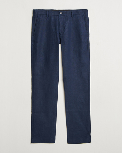 NN07 Theo Linen Trousers Navy Blue – Blau