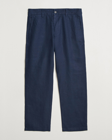 NN07 Aden Regular Fit Linen Trousers Navy Blue – Blau